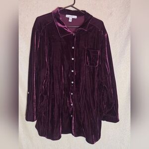 French Laundry Women's Grapht Classic Collar Velvet Blouse Button-Up Long Sleeve